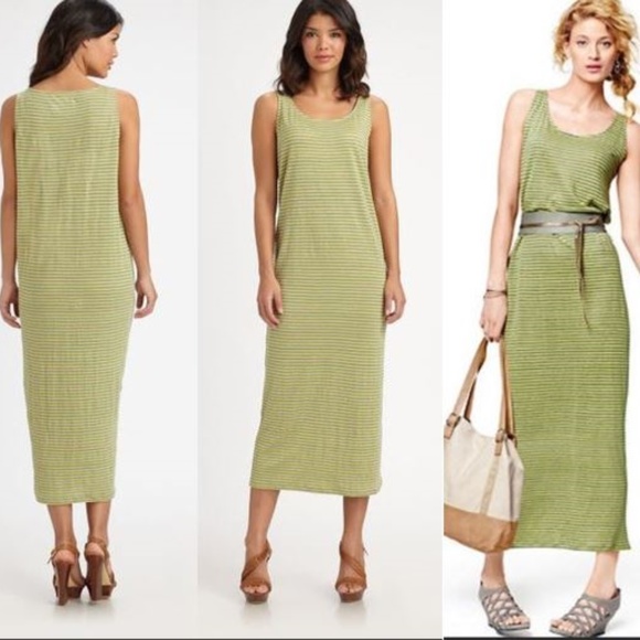 Eileen Fisher Dresses & Skirts - EILEEN FISHER Linen Dress Green Gray Stripe PM